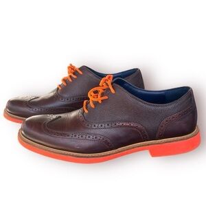 Brown Leather Men's Shoes with Orange Soles
